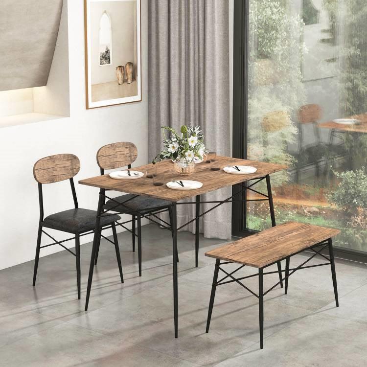 Modern 4-Piece Dining Set with Wood Top Table 2 Chairs and Bench - PRHOMZ