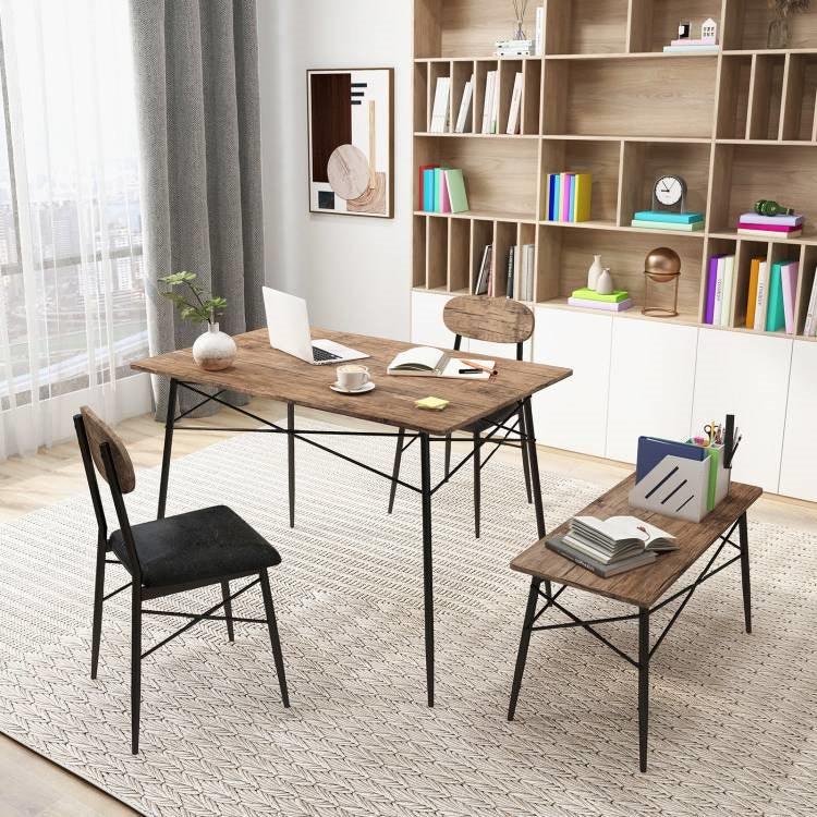 Modern 4-Piece Dining Set with Wood Top Table 2 Chairs and Bench - PRHOMZ
