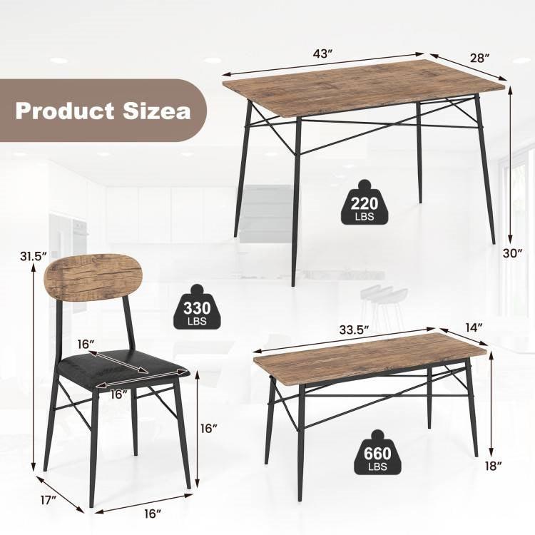 Modern 4-Piece Dining Set with Wood Top Table 2 Chairs and Bench - PRHOMZ
