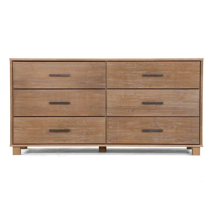 Modern Farmhouse Solid Wood 6 Drawer Double Dresser in Rustic Pine Finish - PRHOMZ