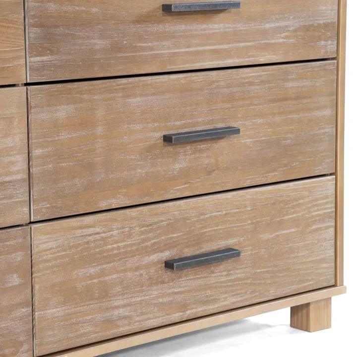 Modern Farmhouse Solid Wood 6 Drawer Double Dresser in Rustic Pine Finish - PRHOMZ