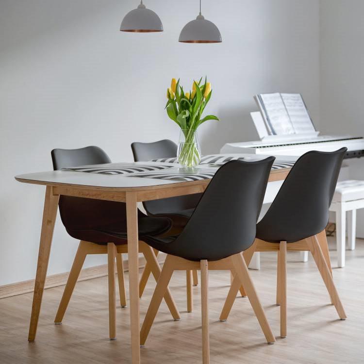 Set of 4 Modern Mid-Century Style Black PU Leather Dining Chairs with Wood Legs - PRHOMZ