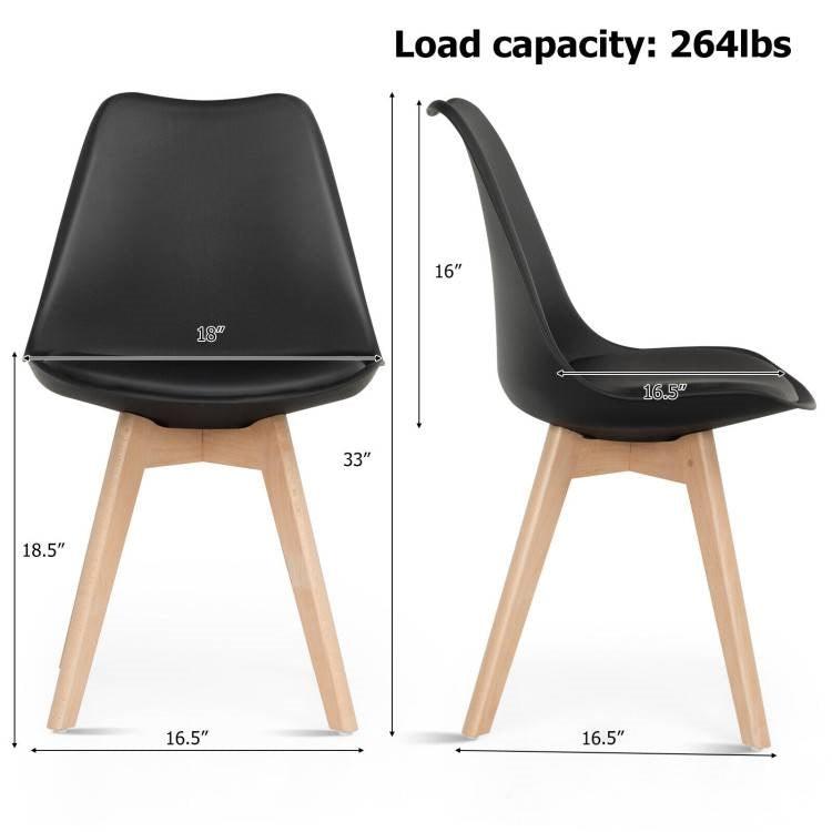 Set of 4 Modern Mid-Century Style Black PU Leather Dining Chairs with Wood Legs - PRHOMZ