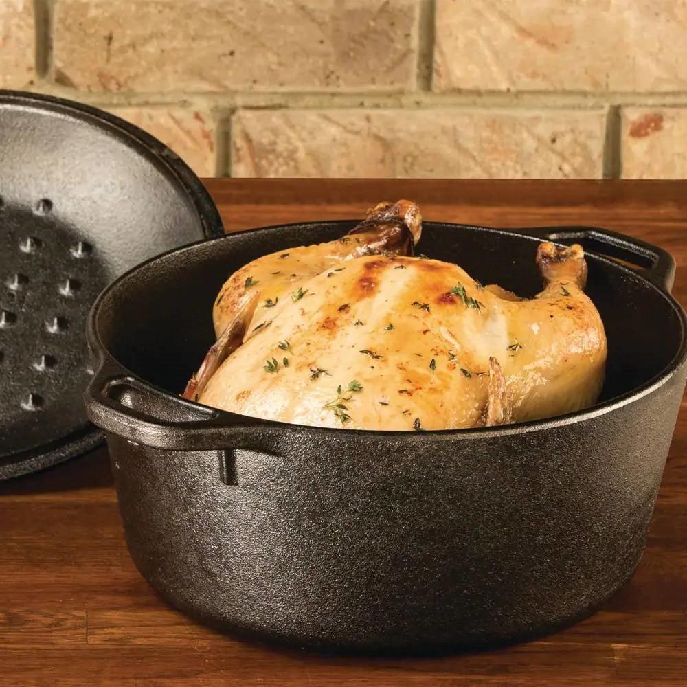 5-Quart Black Cast Iron Dutch Oven with Lid for Oven Stove Grill or Campfire - PRHOMZ