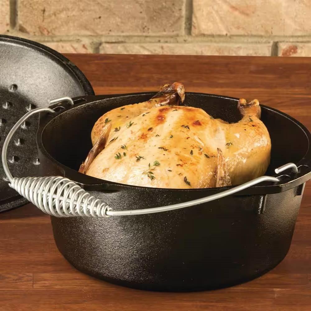 5-Quart Seasoned Cast Iron Dutch Oven with Lid and Spiral Wire Handle - PRHOMZ
