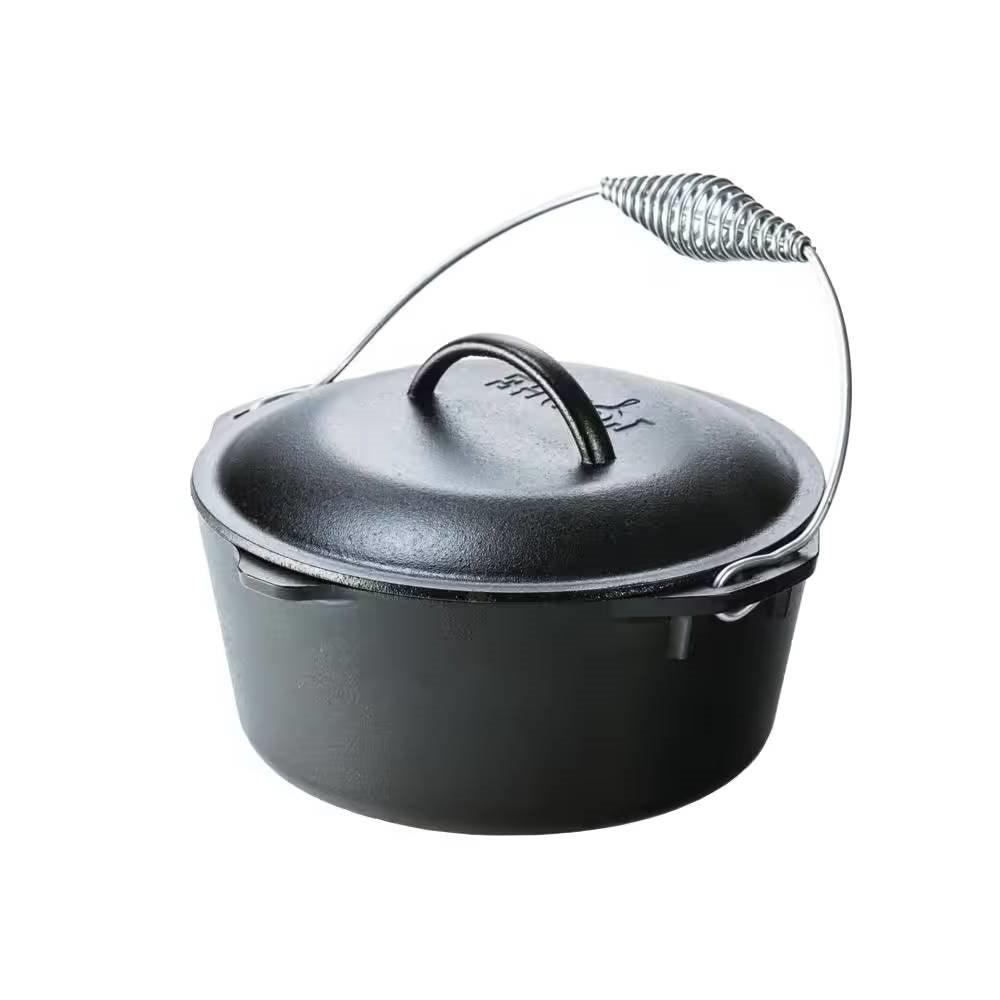 5-Quart Seasoned Cast Iron Dutch Oven with Lid and Spiral Wire Handle - PRHOMZ