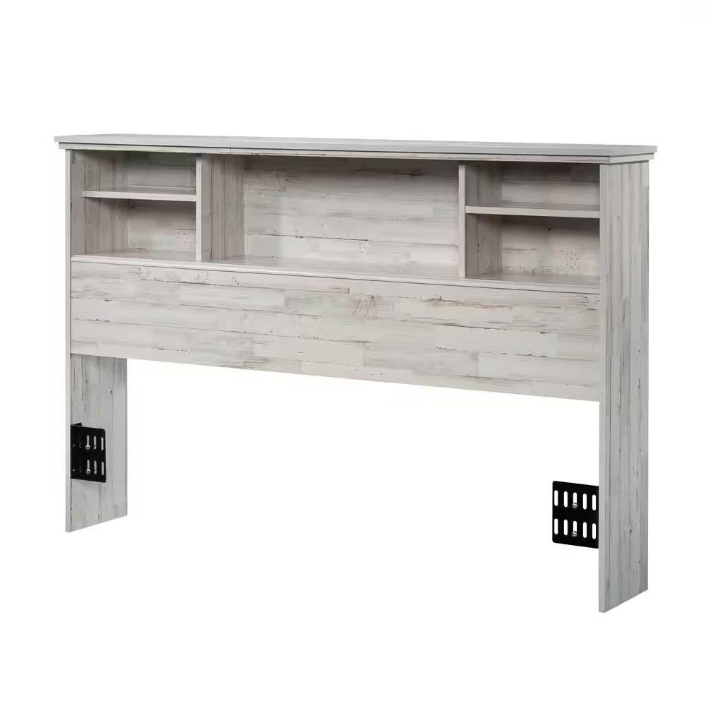 Full / Queen size Farmhouse Bookcase Headboard in Grey White Wood Finish - PRHOMZ