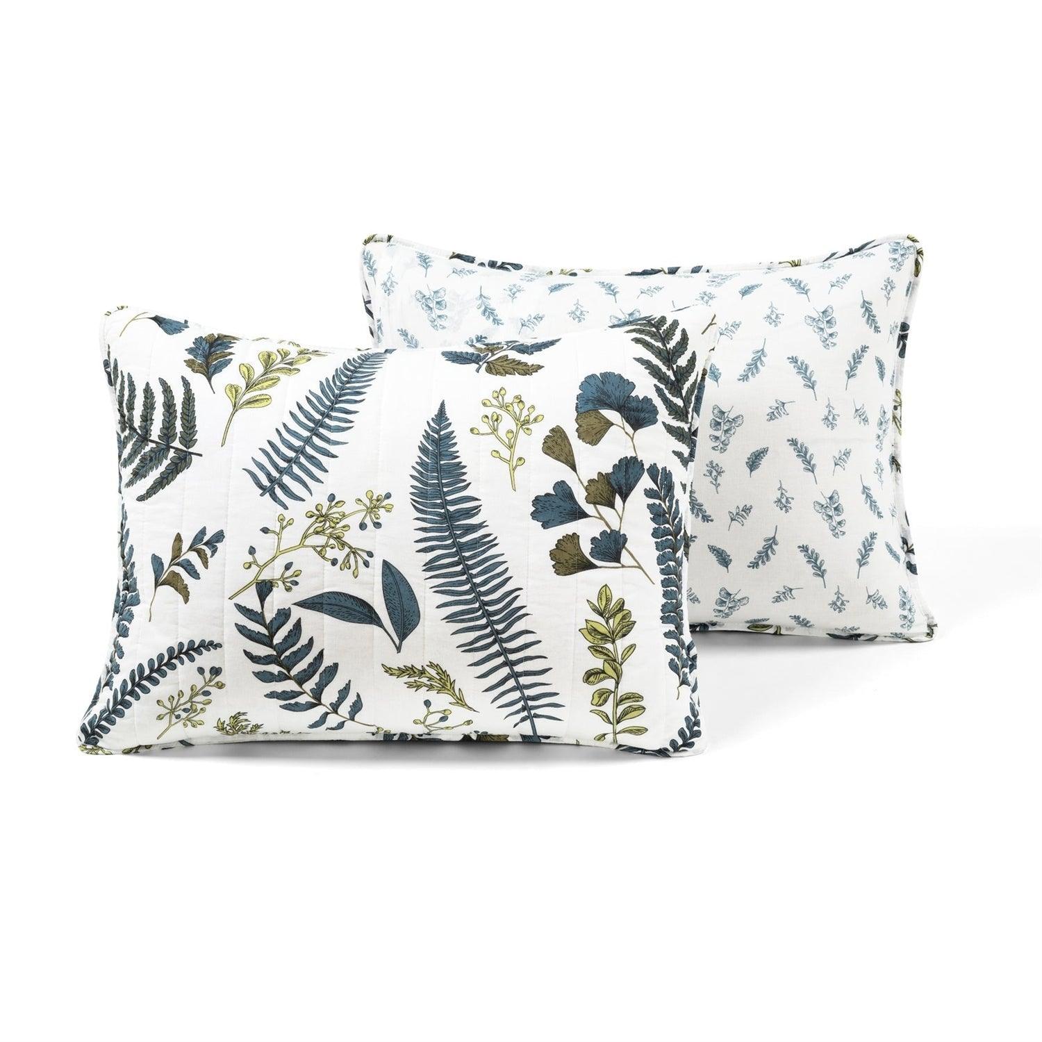 Full/Queen Reversible Cotton Lightweight Floral Fern Leaves 3 Piece Quilt Set - PRHOMZ