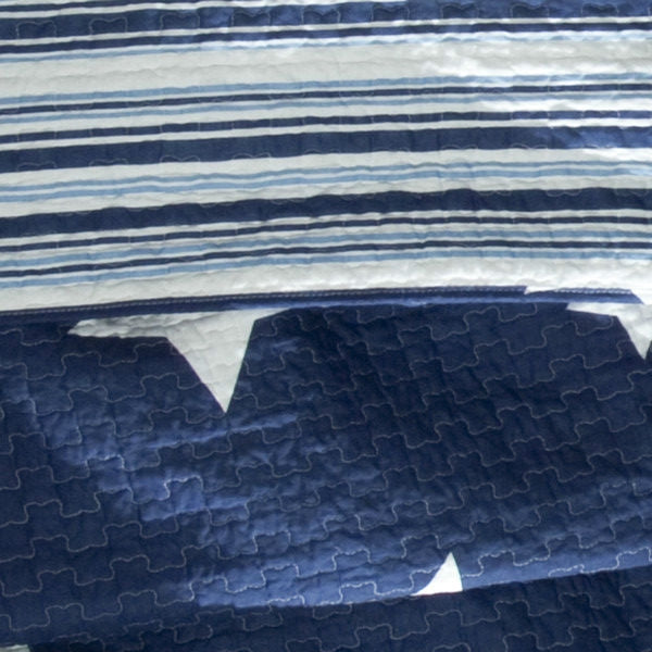 Full / Queen Navy Stars And Stripes At Night Quilt Coverlet Bedspread Set-1