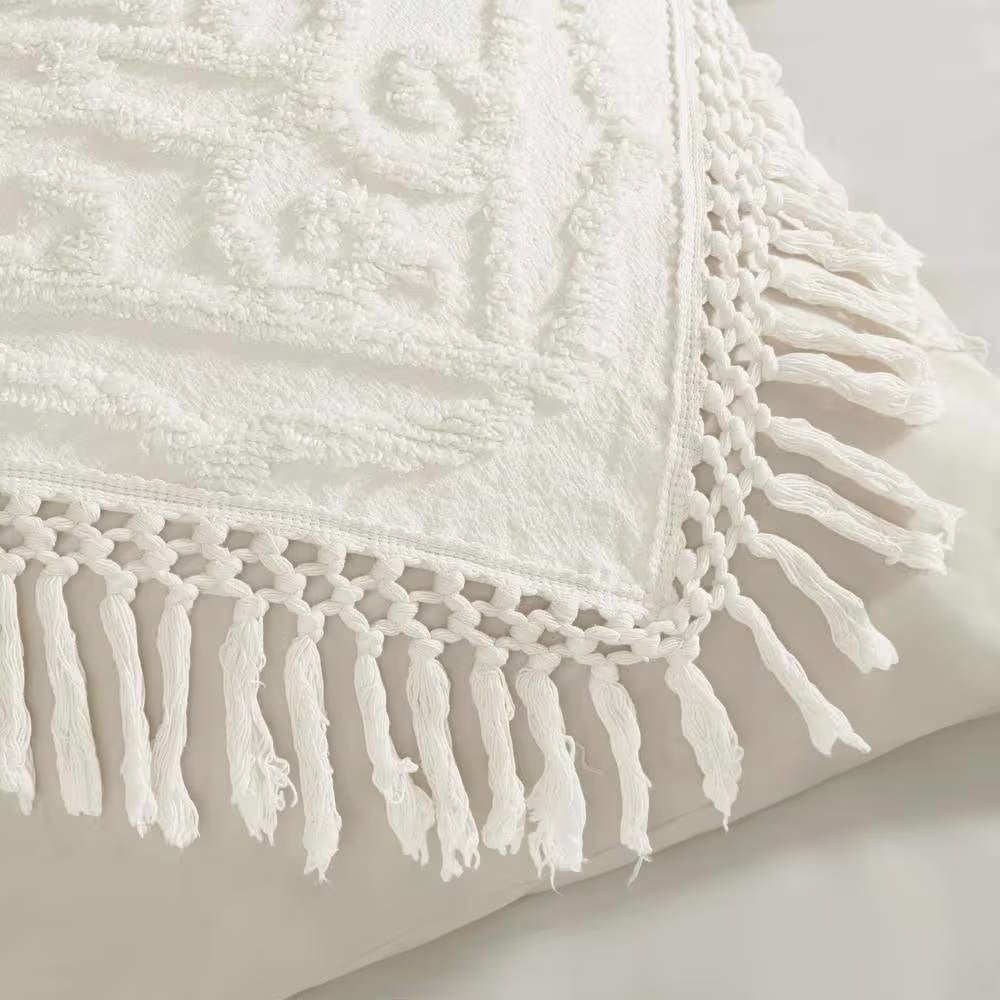 Full/Queen 100-Percent Cotton Chenille Bedspread with Fringe Hem in Off-White-2