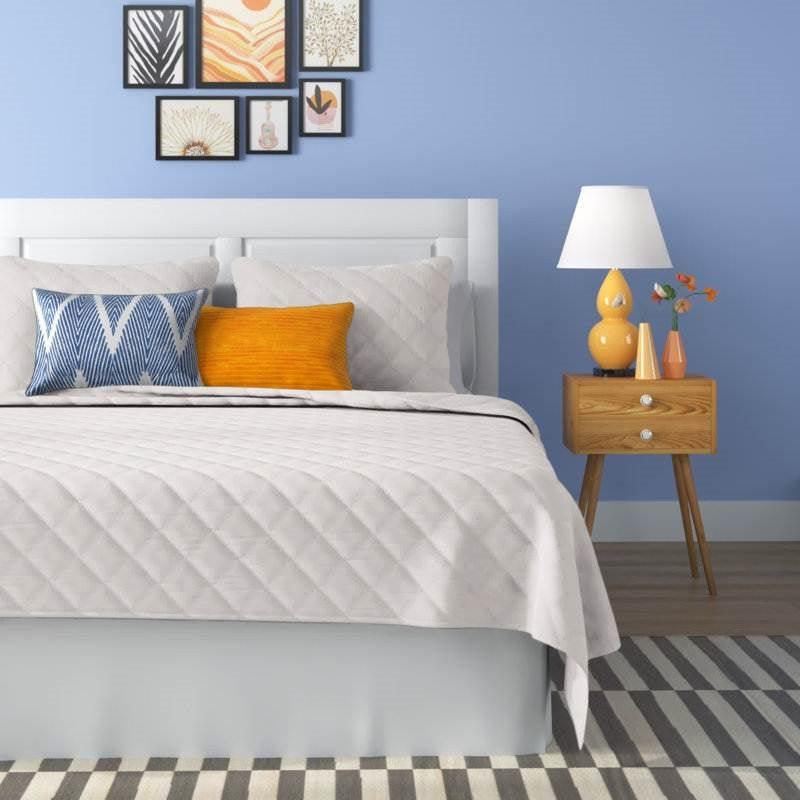 Full/Queen 3-Piece White Polyester Microfiber Diamond Quilted Quilt Set - PRHOMZ