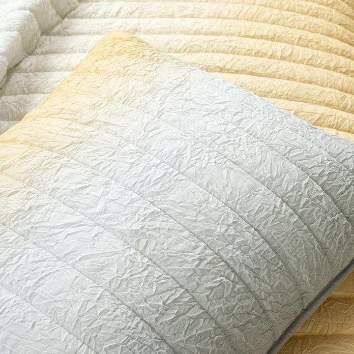 Full/Queen Yellow Orange Grey Lightweight Crinkle Fabric 3 Piece Quilt Set - PRHOMZ