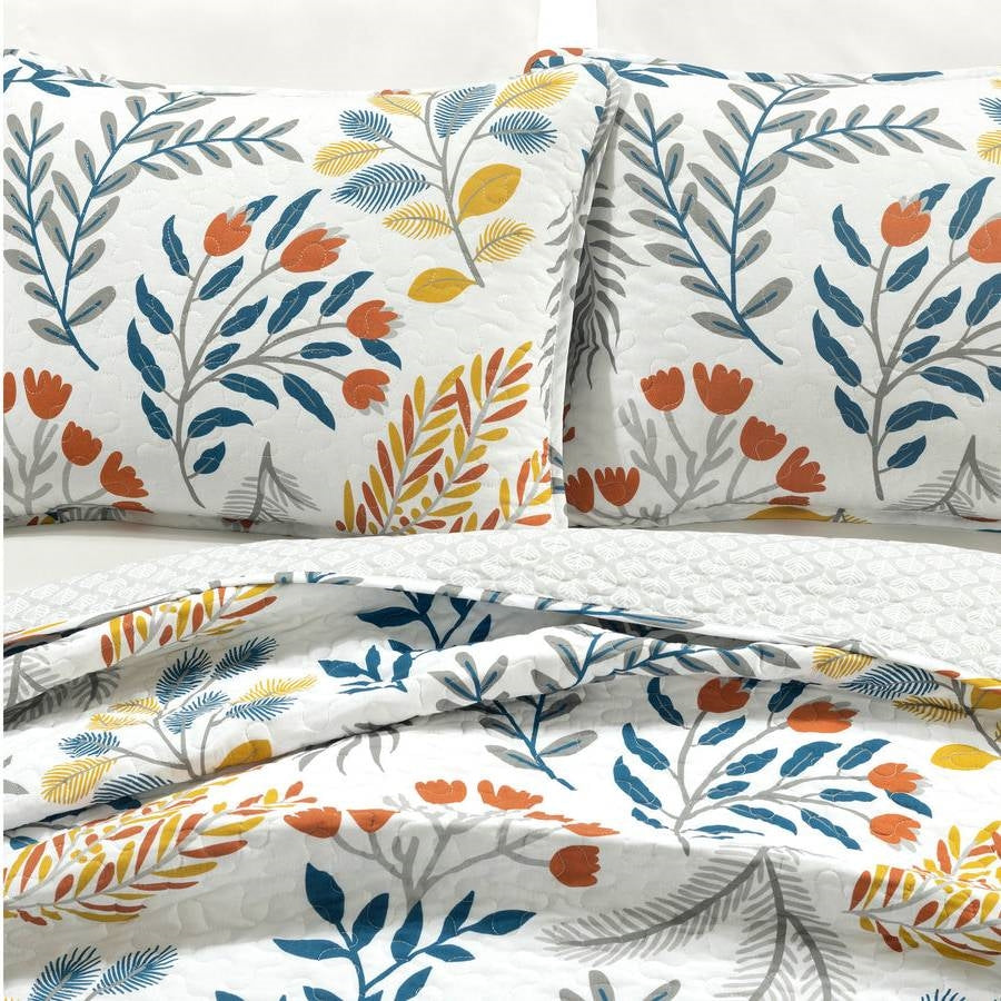 Full/Queen Botanical Bohemian Floral Lightweight 3 Piece Quilt Set-1