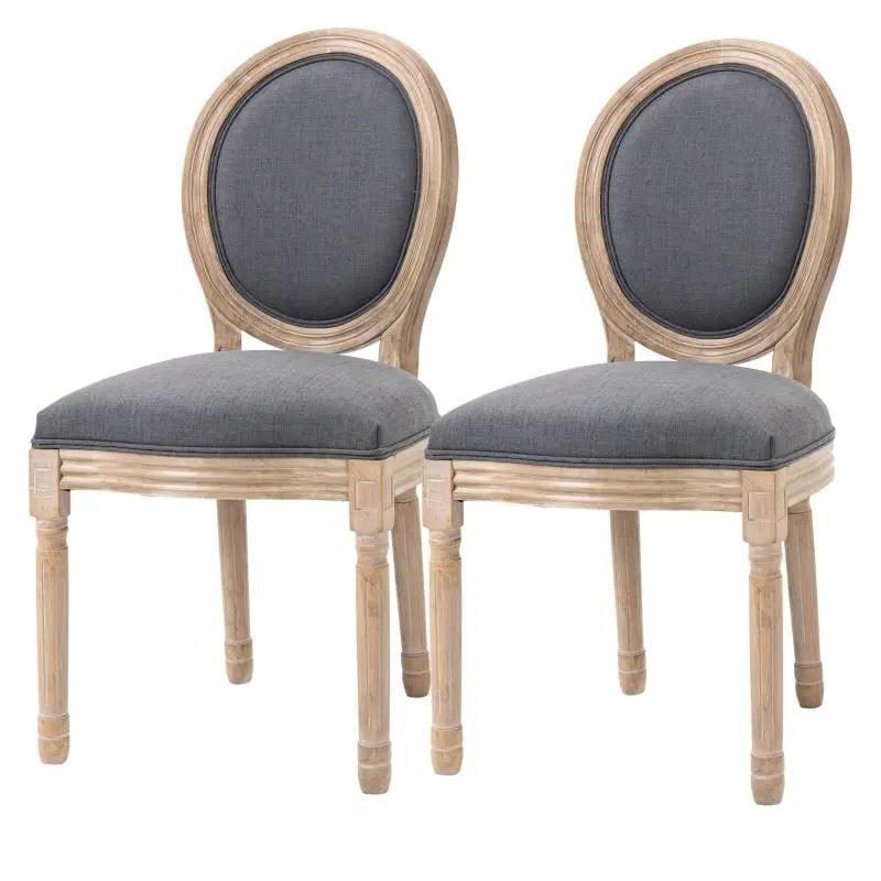 Set of 2 Vintage Upholstered Armless Curved Back Dining Chairs Grey Wash - PRHOMZ