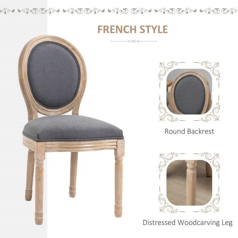 Set of 2 Vintage Upholstered Armless Curved Back Dining Chairs Grey Wash - PRHOMZ