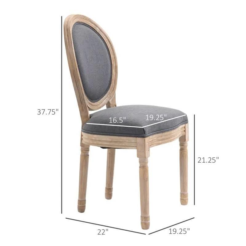 Set of 2 Vintage Upholstered Armless Curved Back Dining Chairs Grey Wash - PRHOMZ