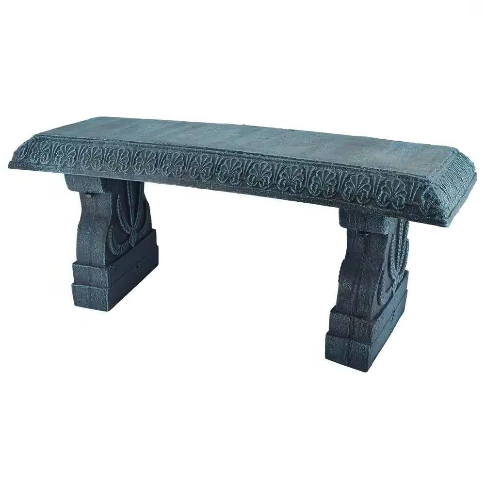 Black Fiber-Clay Resin Outdoor Garden Bench in Stone Finish - PRHOMZ