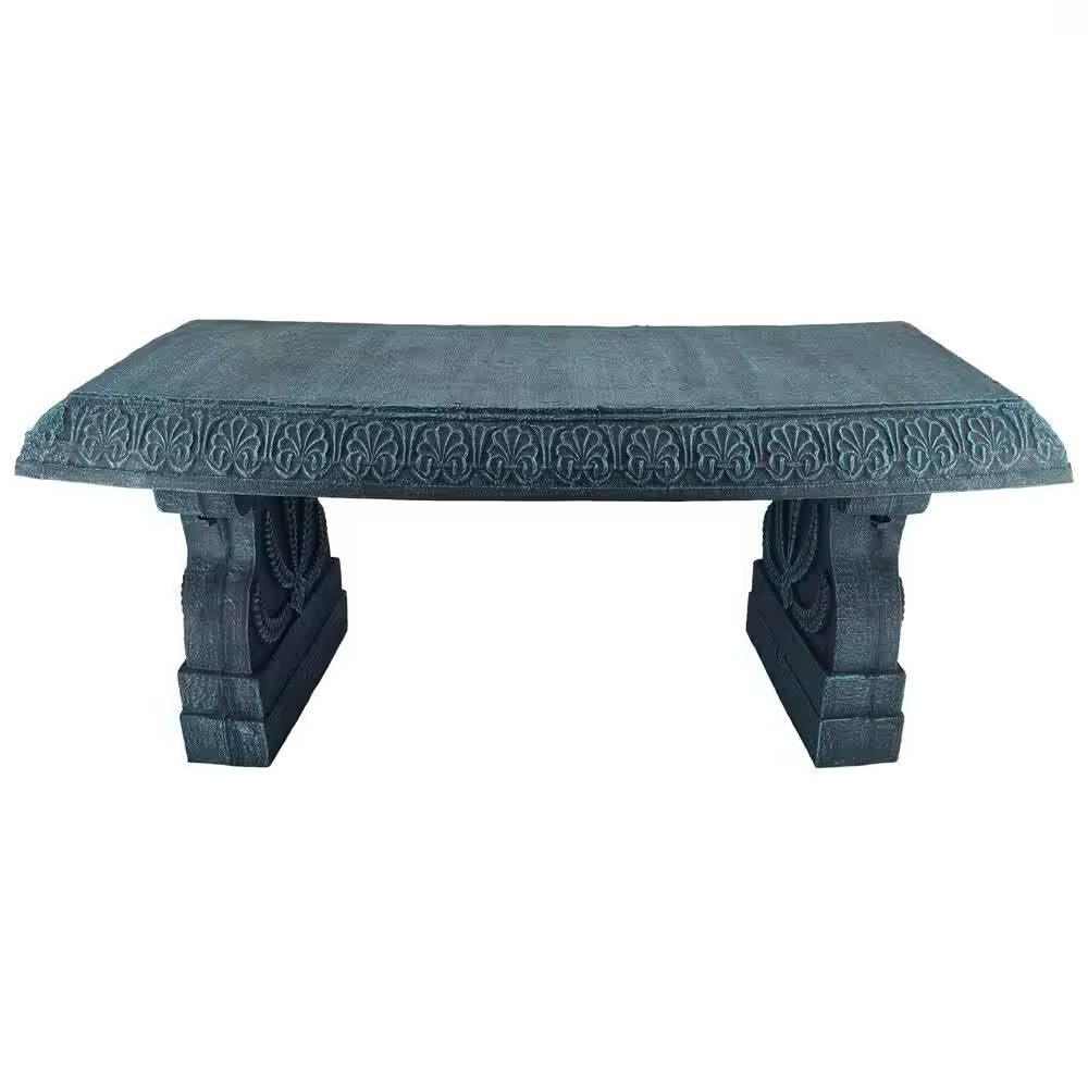Black Fiber-Clay Resin Outdoor Garden Bench in Stone Finish - PRHOMZ
