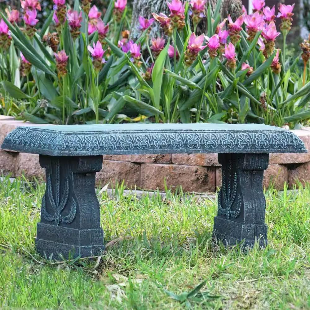 Black Fiber-Clay Resin Outdoor Garden Bench in Stone Finish - PRHOMZ