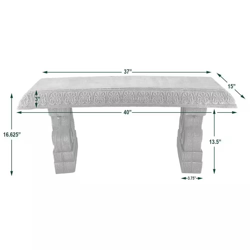 Black Fiber-Clay Resin Outdoor Garden Bench in Stone Finish - PRHOMZ