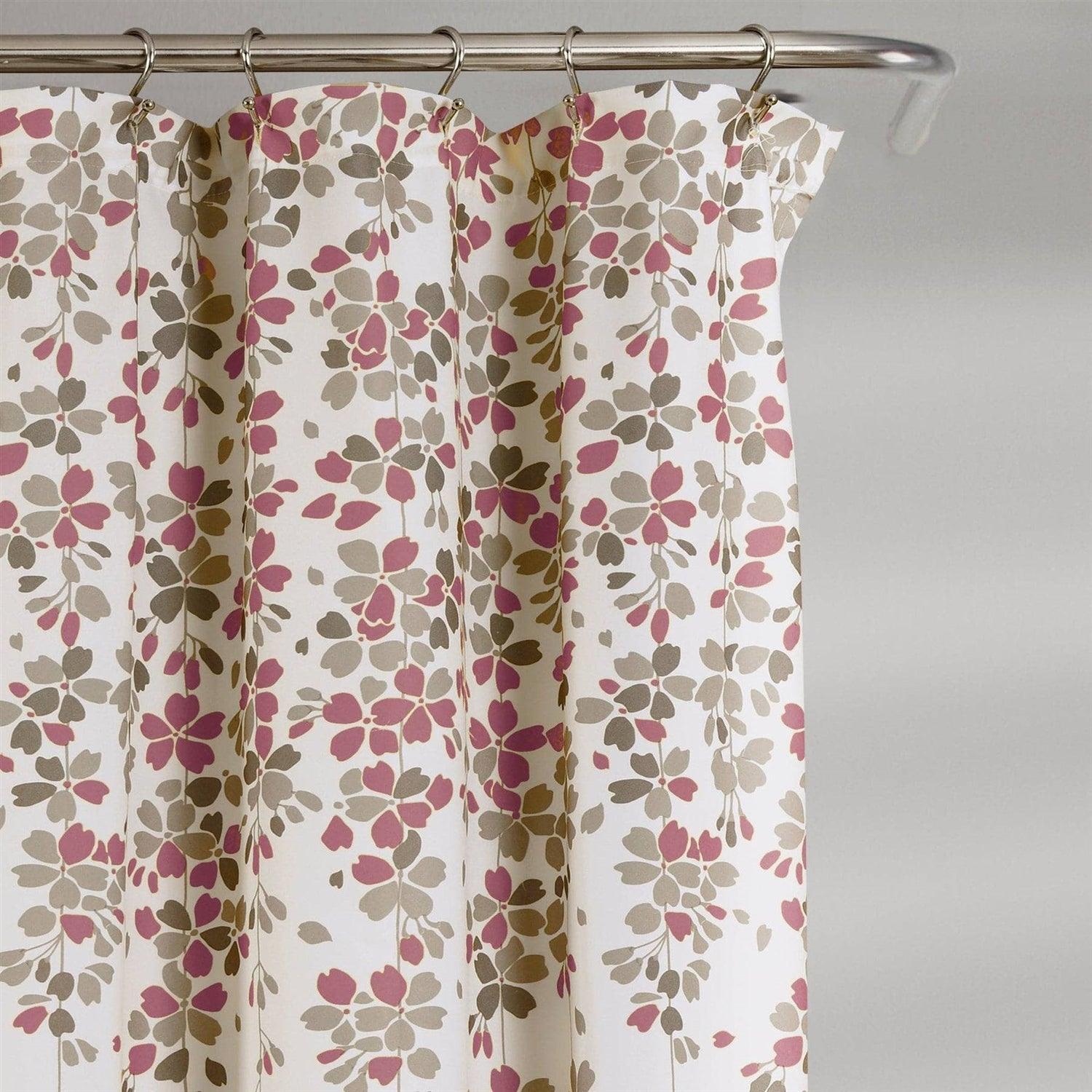 72-inch Tan Purple Grey Floral Flowers Shower Curtain - PRHOMZ