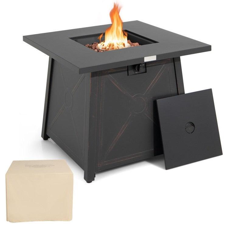 50,000 BTU Black Steel Square Portable LP Gas Propane Fire Pit Table - PRHOMZ