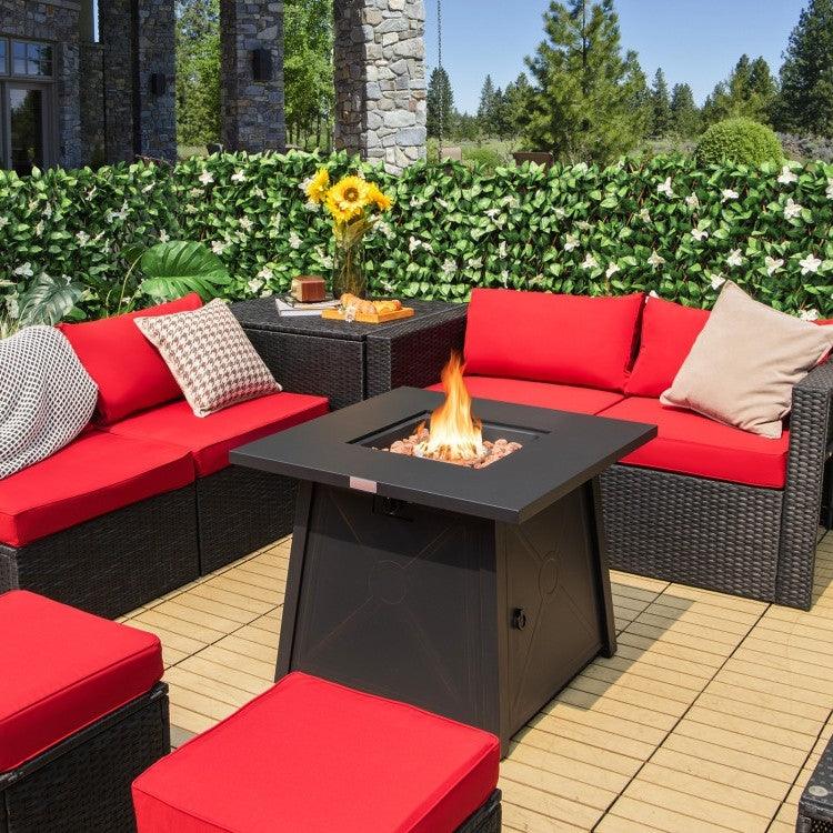 50,000 BTU Black Steel Square Portable LP Gas Propane Fire Pit Table - PRHOMZ