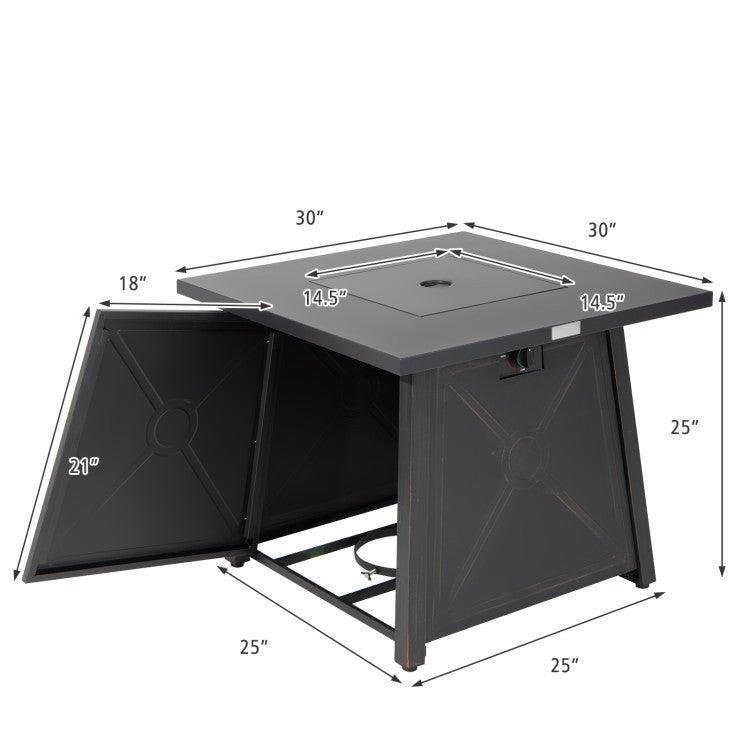50,000 BTU Black Steel Square Portable LP Gas Propane Fire Pit Table - PRHOMZ