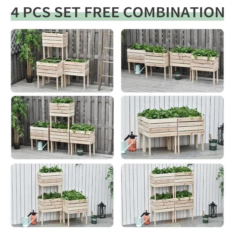 Farmhouse 4 Piece Wooden Elevated Raised Garden Bed Planter Box - PRHOMZ