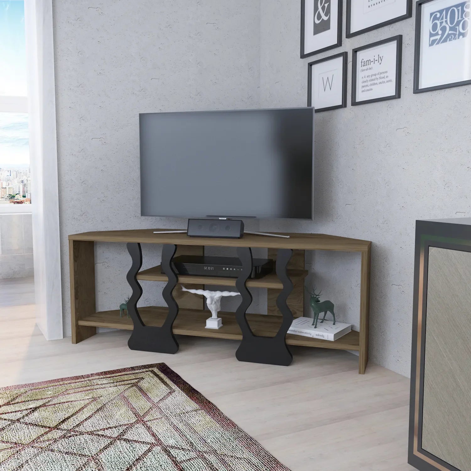Firal 43 inch Wide Corner TV Stand Media Console for TVs up to 49 inch