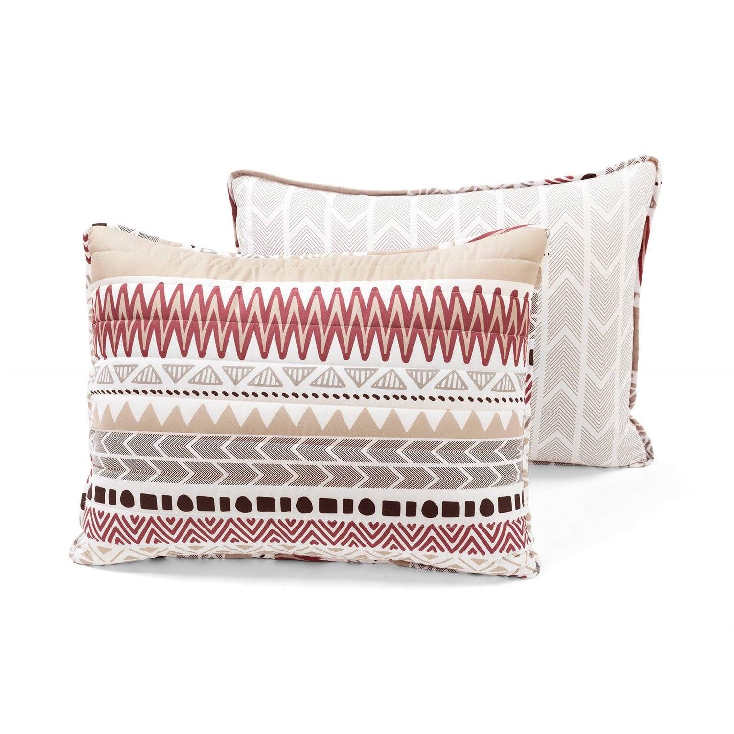 Full/Queen Lightweight Rustic Red Chevron Stripe Reversible 3 Piece Quilt Set - PRHOMZ