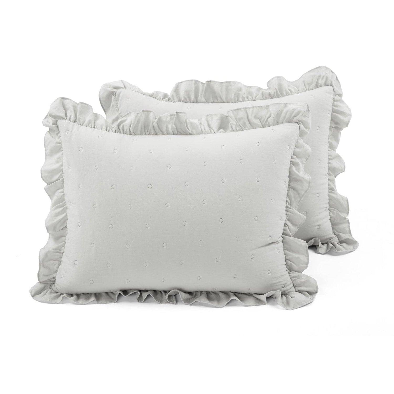 King Size Lightweight Grey Ruffle Reversible Oversized 3 Piece Quilt Set - PRHOMZ