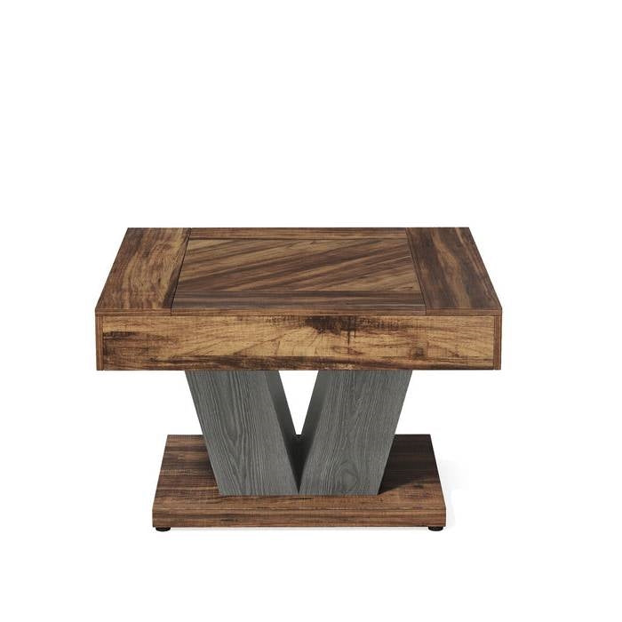 Square Farmhouse Coffee Table in Brown Black Wood Finish-1