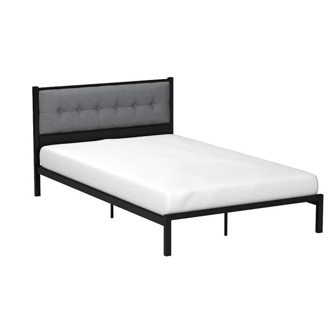 Full Metal Platform Bed Frame with Gray Button Tufted Upholstered Headboard - PRHOMZ