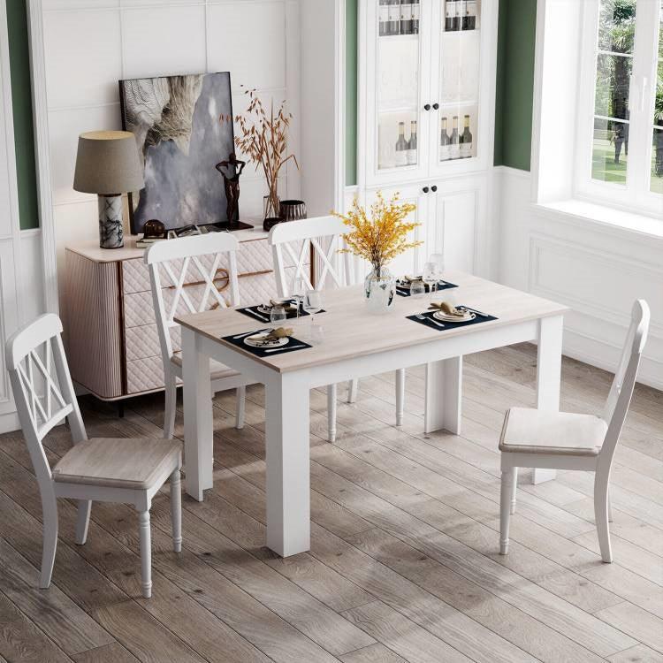 47-inch Kitchen Dining Table or Computer Desk in White Light Grey Wood Finish - PRHOMZ