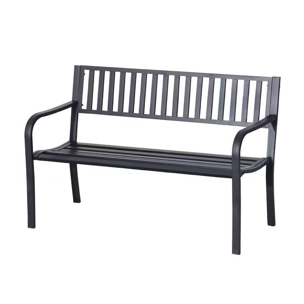 Outdoor Black Metal Garden Bench with 550 lb Max Weight Capacity - PRHOMZ