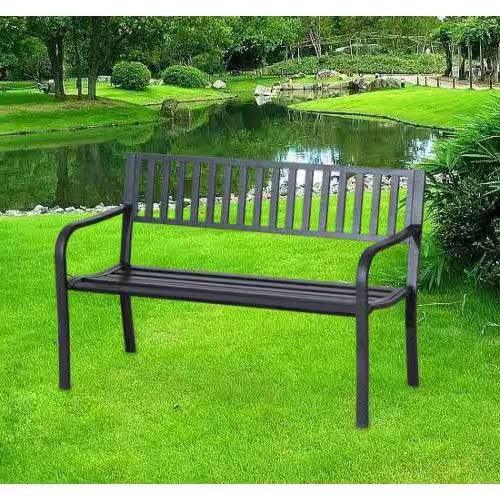 Outdoor Black Metal Garden Bench with 550 lb Max Weight Capacity - PRHOMZ