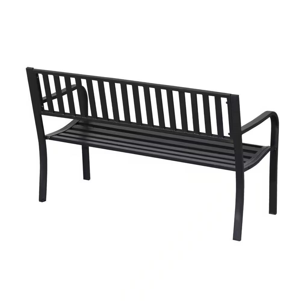 Outdoor Black Metal Garden Bench with 550 lb Max Weight Capacity - PRHOMZ