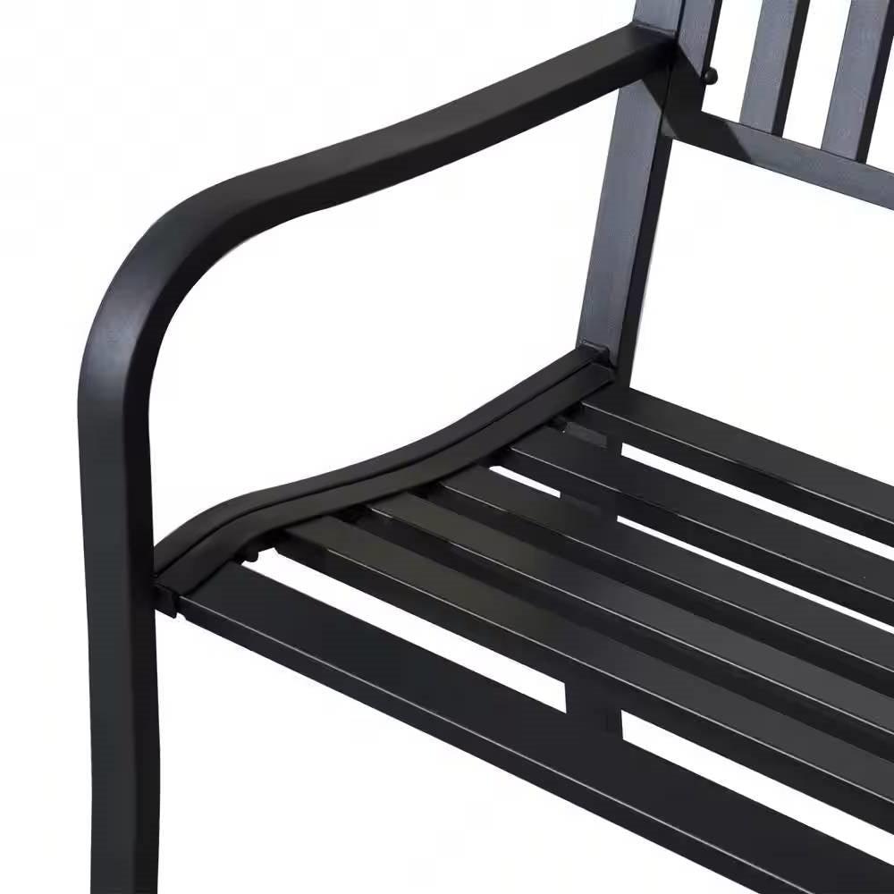 Outdoor Black Metal Garden Bench with 550 lb Max Weight Capacity - PRHOMZ