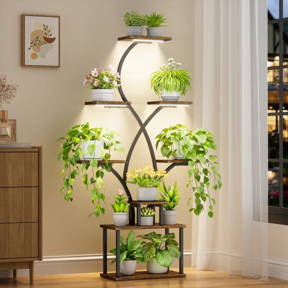 62-inch Tall Tree Shaped Indoor Plant Stand with Grow Lights-1