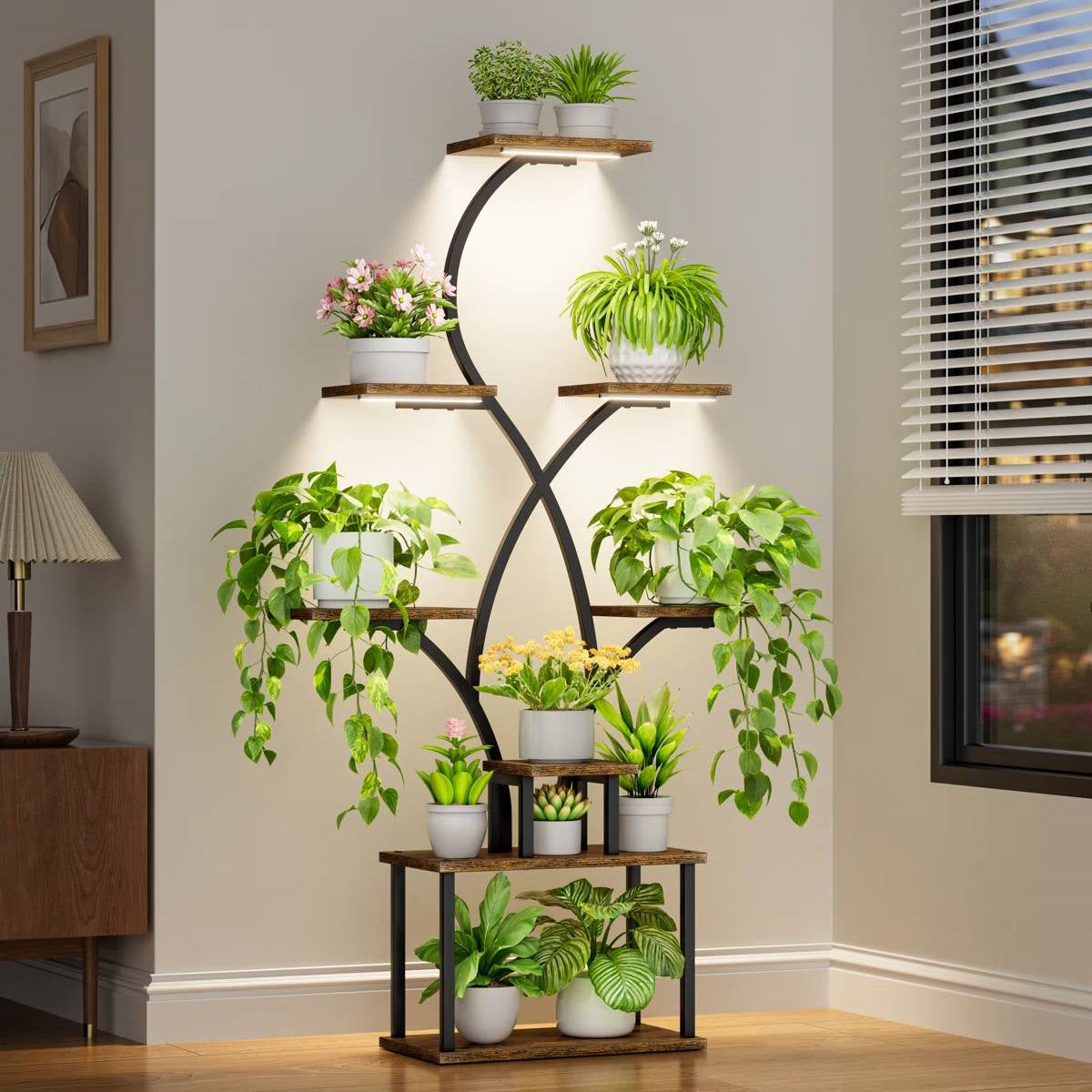 62-inch Tall Tree Shaped Indoor Plant Stand with Grow Lights-2