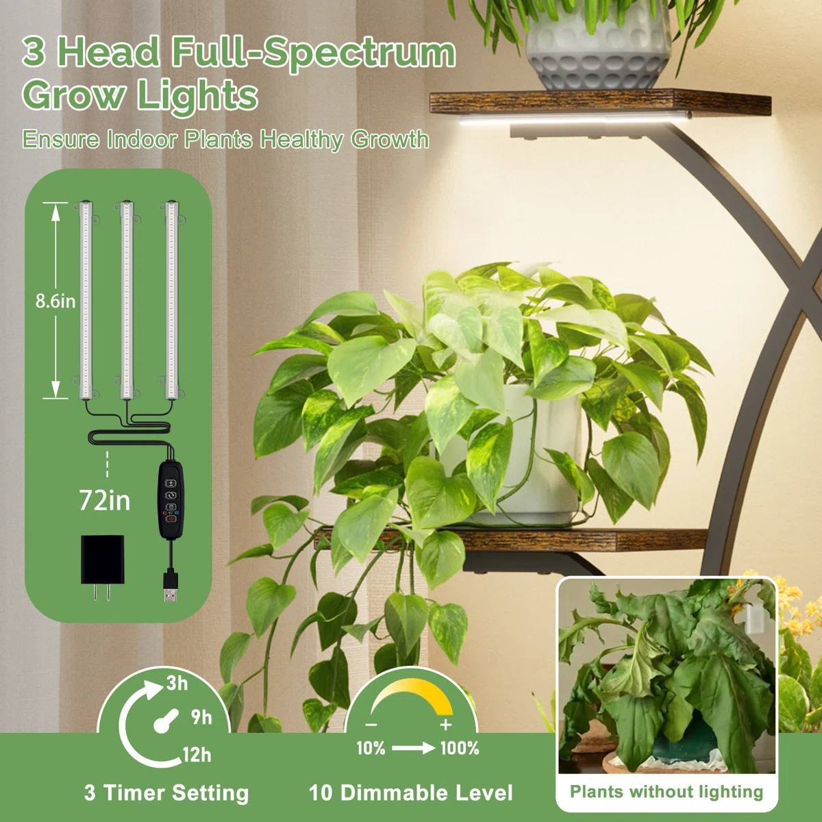 62-inch Tall Tree Shaped Indoor Plant Stand with Grow Lights-3
