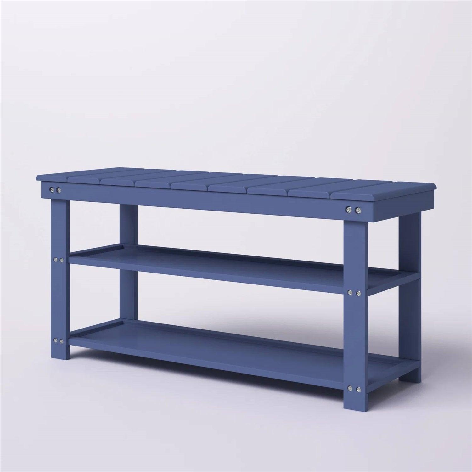 Blue Wood 2-Shelf Shoe Rack Storage Bench - 150 lbs. Weight Capacity - PRHOMZ