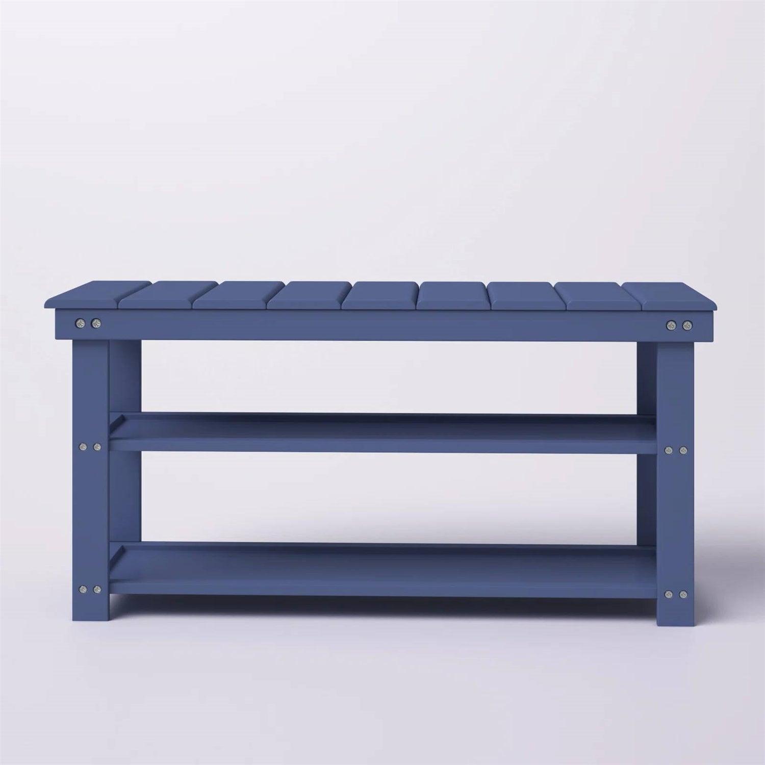 Blue Wood 2-Shelf Shoe Rack Storage Bench - 150 lbs. Weight Capacity - PRHOMZ