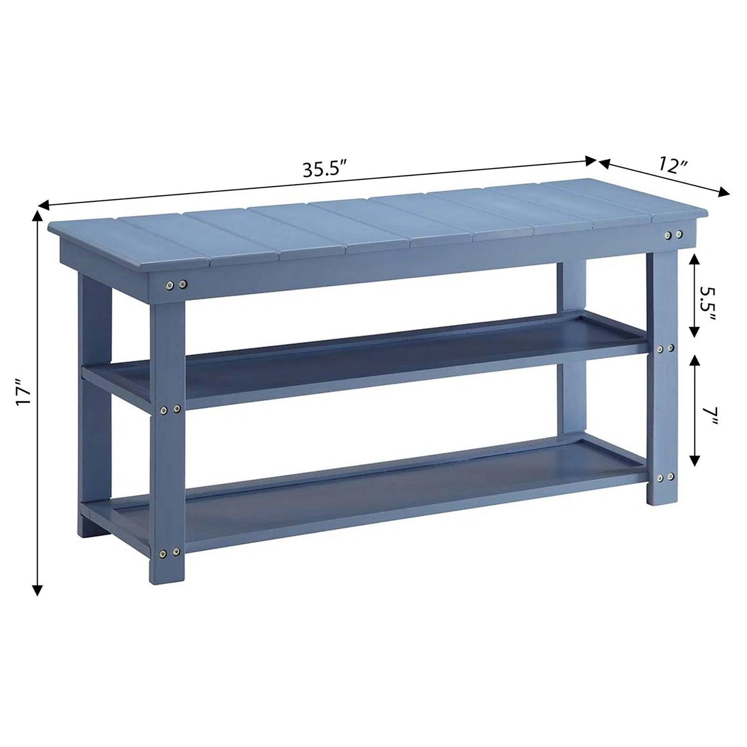 Blue Wood 2-Shelf Shoe Rack Storage Bench - 150 lbs. Weight Capacity - PRHOMZ