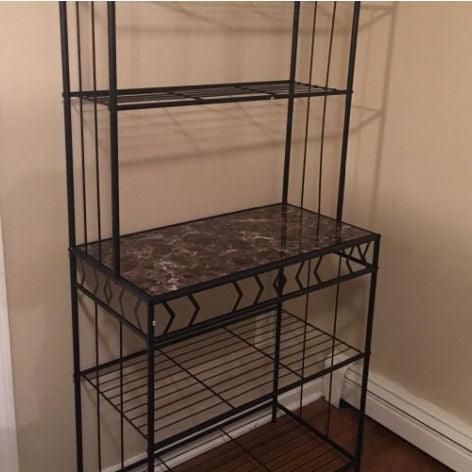 Kitchen Bakers Rack in Black Metal with Marble Finish Top - PRHOMZ