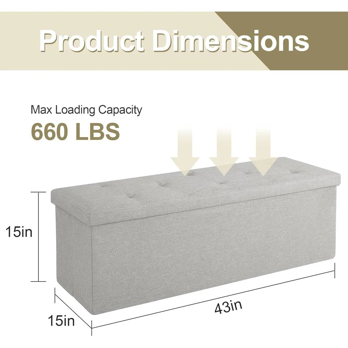 Light Grey Linen Upholstered Bedroom Living Room Entryway Storage Bench Ottoman-4