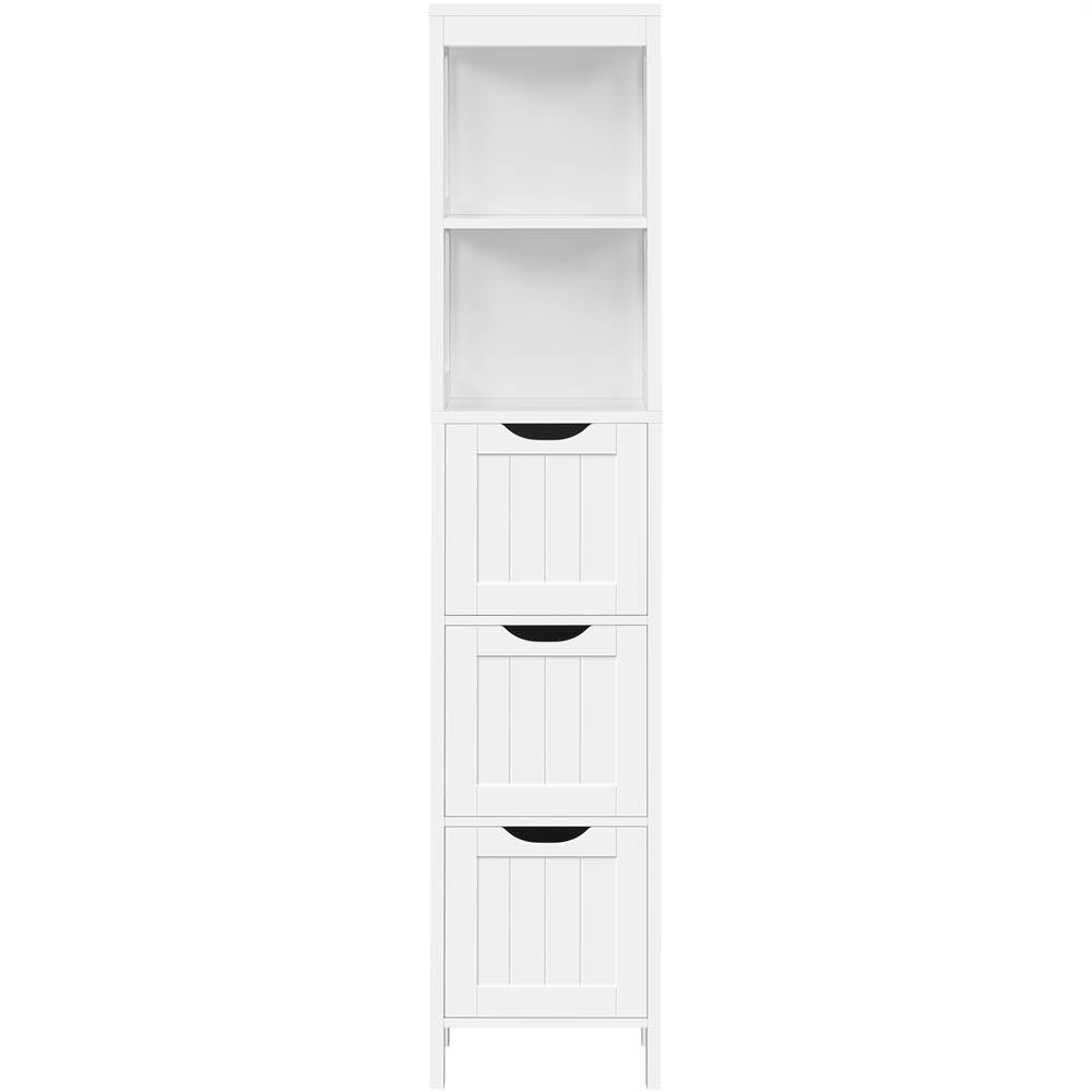 Bathroom Cabinet Tower with 3 Storage Drawers and 2 Shelves in White Wood Finish-3