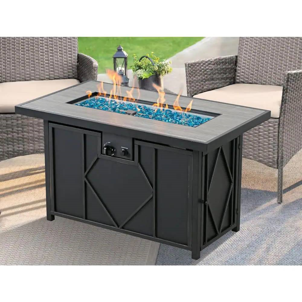 42-inch Outdoor Propane Gas Fire Pit Patio Table with Blue Fire Glass-0