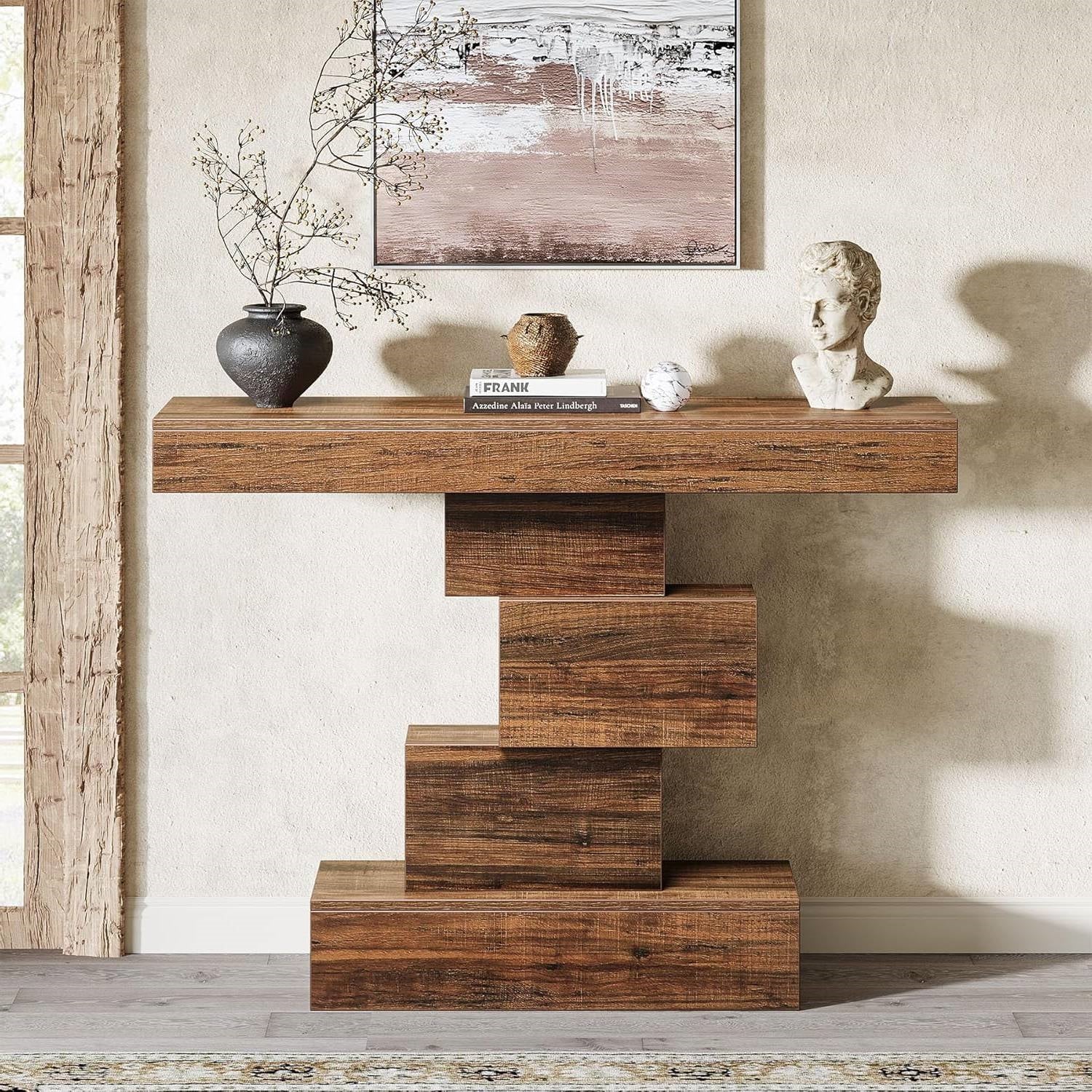 Modern Farmhouse 42-inch Console Accent Sofa Table in Rustic Brown Wood Finish-2